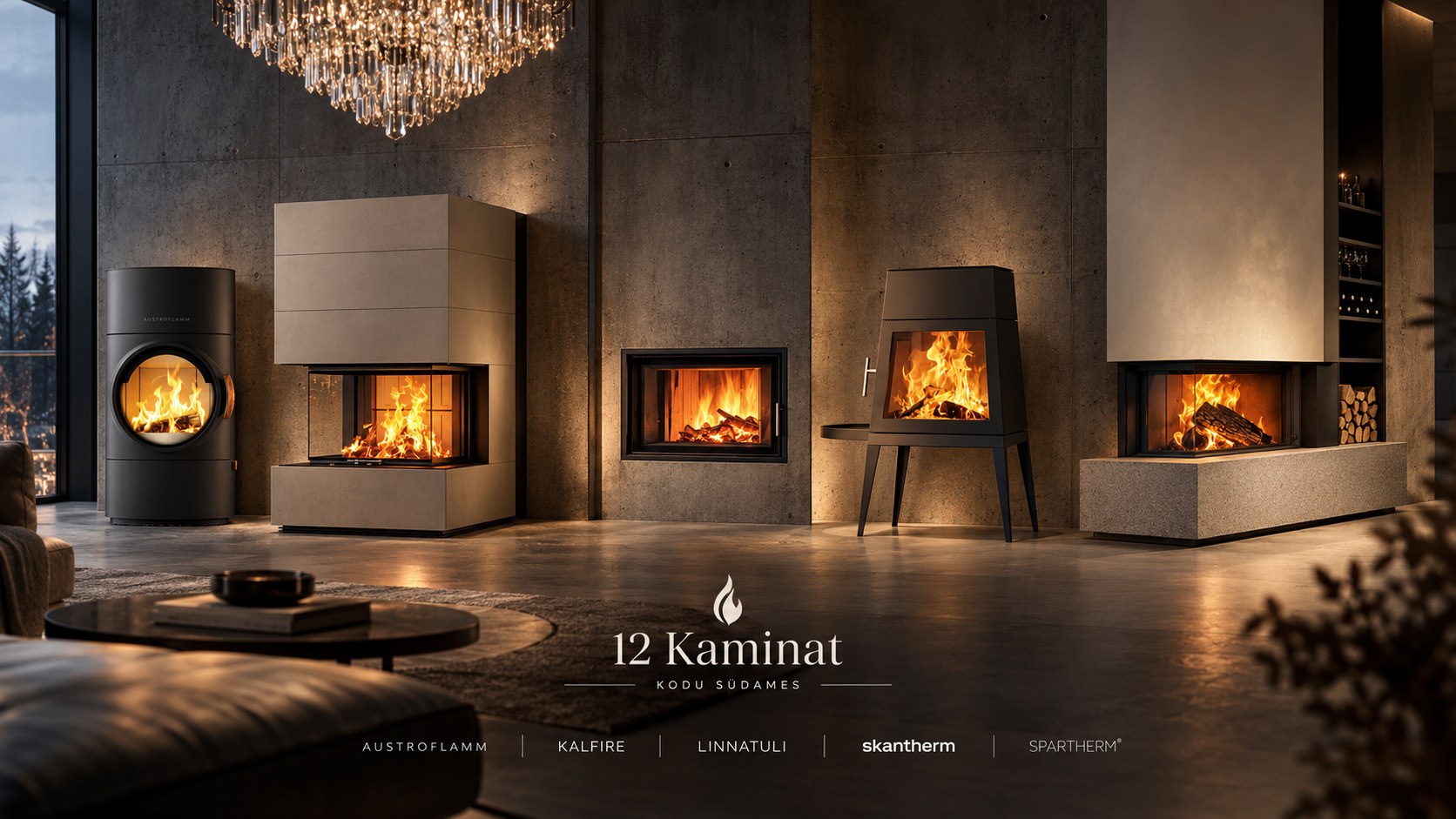 12 Kaminat – kodu südames. Austroflamm, Kalfire, Linnatuli, Skantherm ja Spartherm kaminad.